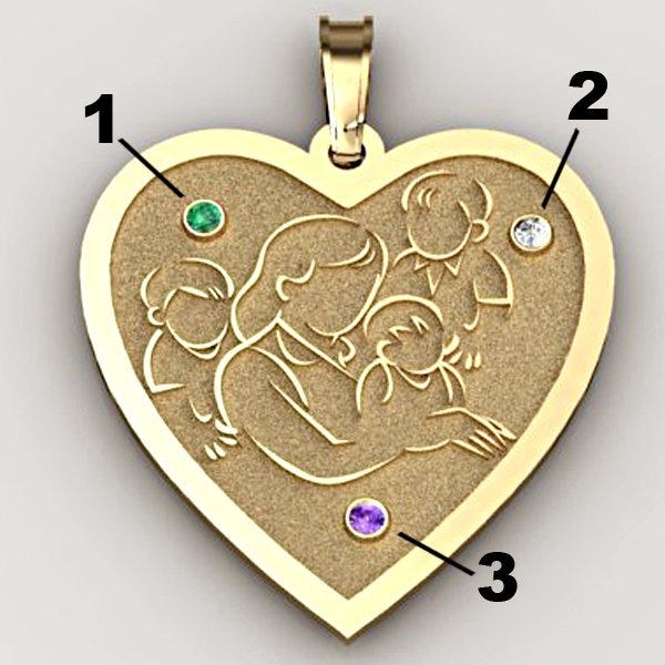 Mother with Three Sons - Heart Pendant with Birthstones