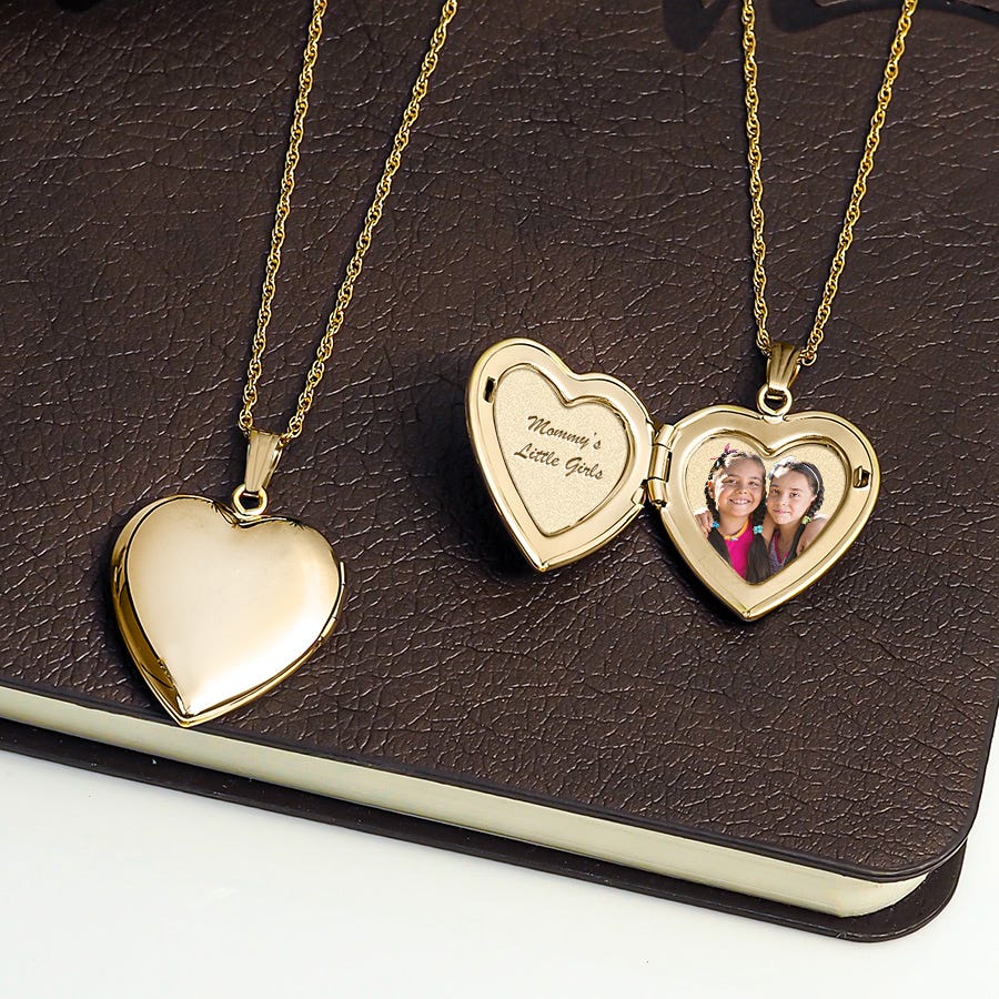 Solid 14K Yellow Gold Classic Heart Photo Locket