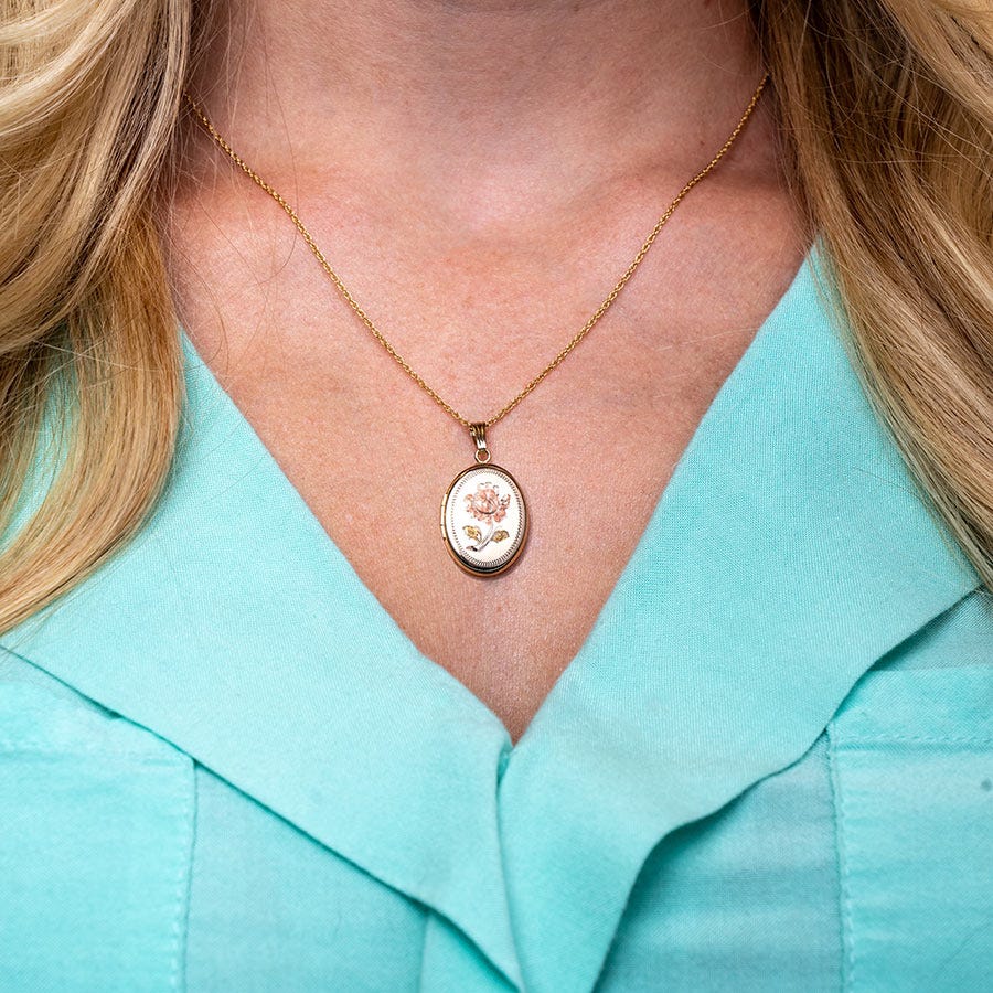 14K Gold Filled Rose Oval Photo Locket - 5/8 inch x 3/4 inch