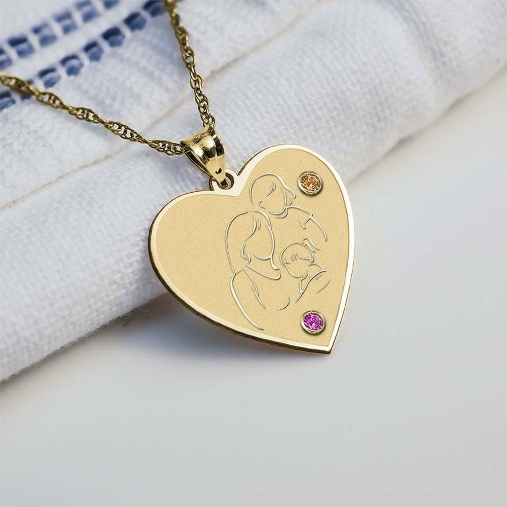 Mother with Two Daughters - Heart Pendant with Birthstones