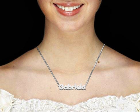 14K White Gold "Block" Style Horizontal Name Necklace with Chain