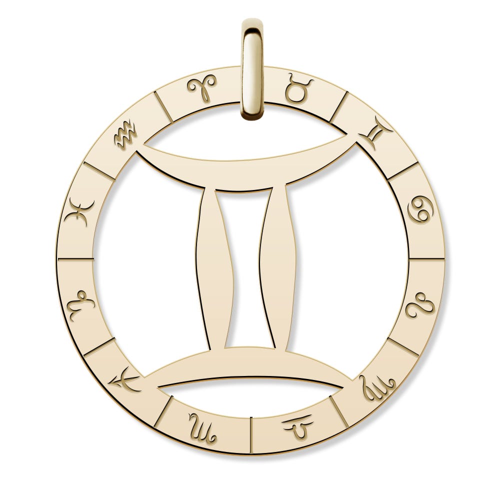 Cutout Round Gemini Symbol Charm or Pendant