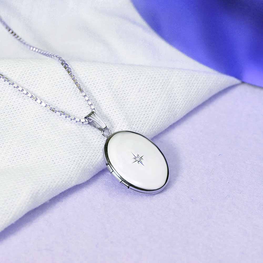 Sterling Silver Diamond Oval Photo Locket