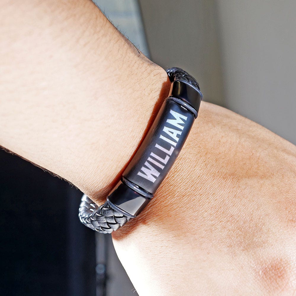 Black Leather ID Bracelet