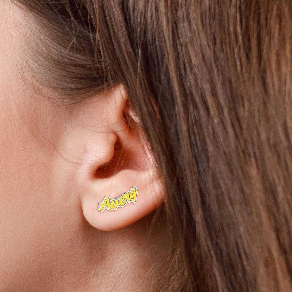 Pair Of Color Enamel Script Name Earrings