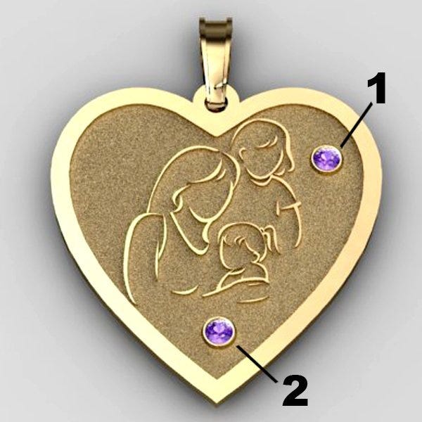 Mother with Two Daughters - Heart Pendant with Birthstones