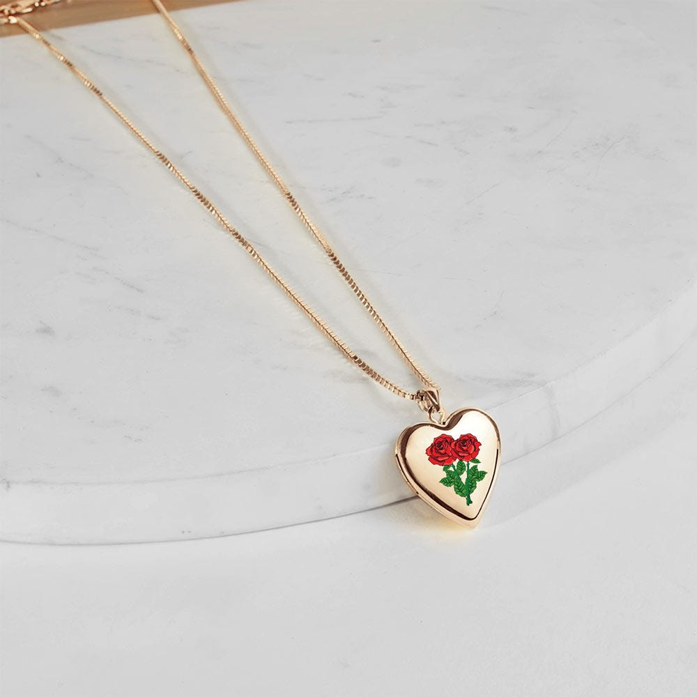 14K Gold Filled Double Rose Heart Photo Locket