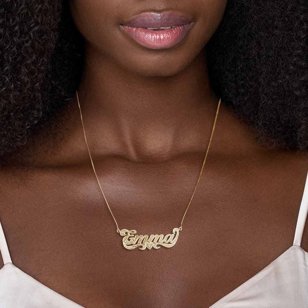 Diamond Cut Script Name Necklace with Cubic Zirconia - Chain Included