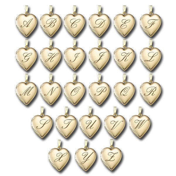 Solid 14K Yellow Gold Initial Heart Photo Locket