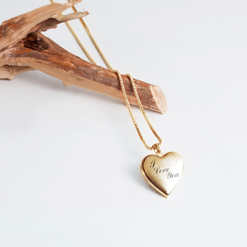 14k Yellow Gold ' I Love You To the Moon and Back ' Heart Photo Locket