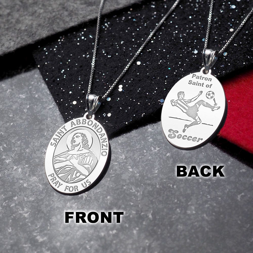 Saint Abbondanzio Oval Double Sided Soccer Religious Medal "EXCLUSIVE"