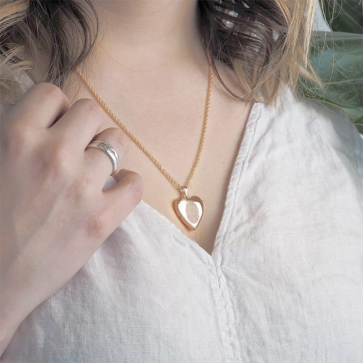 Yellow Gold Fingerprint Heart Locket