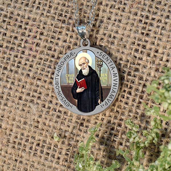 Saint Benedict Round Religious Medal  "Color EXCLUSIVE"