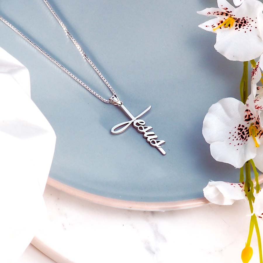 Cross Necklace with Script Jesus & 18 Inch Chain