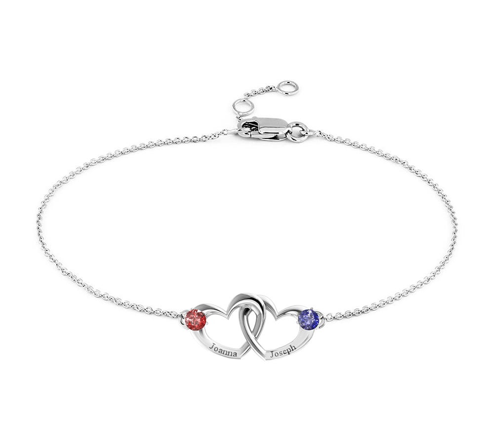 Interlocking Heart Promise Bracelet with Two Stones