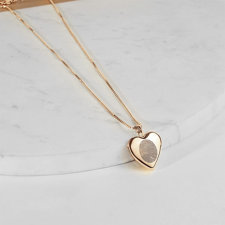 Yellow Gold Fingerprint Heart Locket