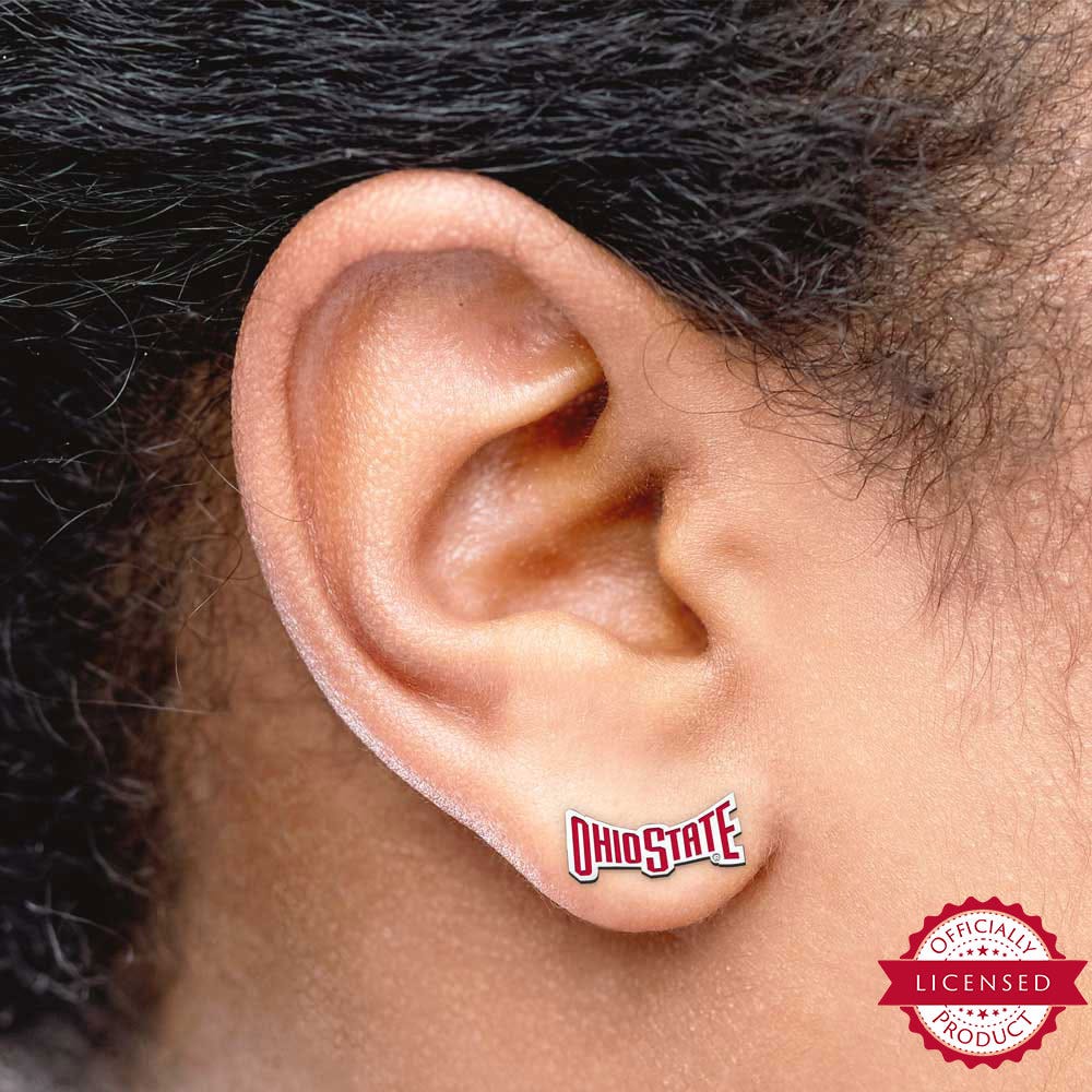 Pair Of Color Enamel Ohio State Banner Earrings