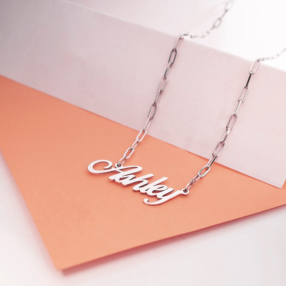 Script Name Necklace with Paperclip Chain Included
