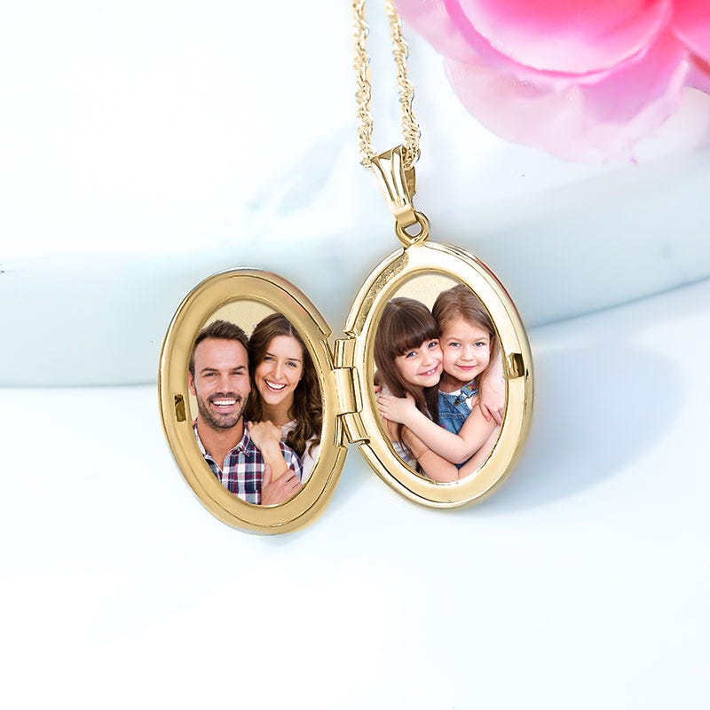 Solid 14K Yellow Gold Small Oval Photo Locket