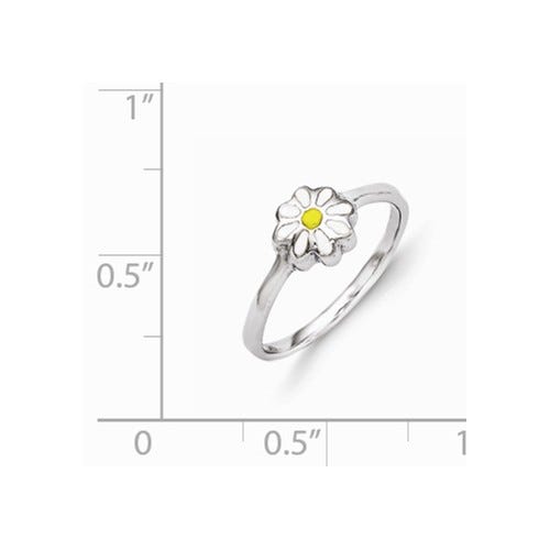 Sterling Silver Plated Children's White and Yellow Enamel Daisy Ring