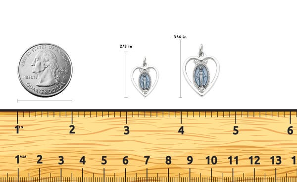 Sterling Silver Heart Shaped Cut-Out Miraculous Religious Medal Pendant w/ Epoxy Resin