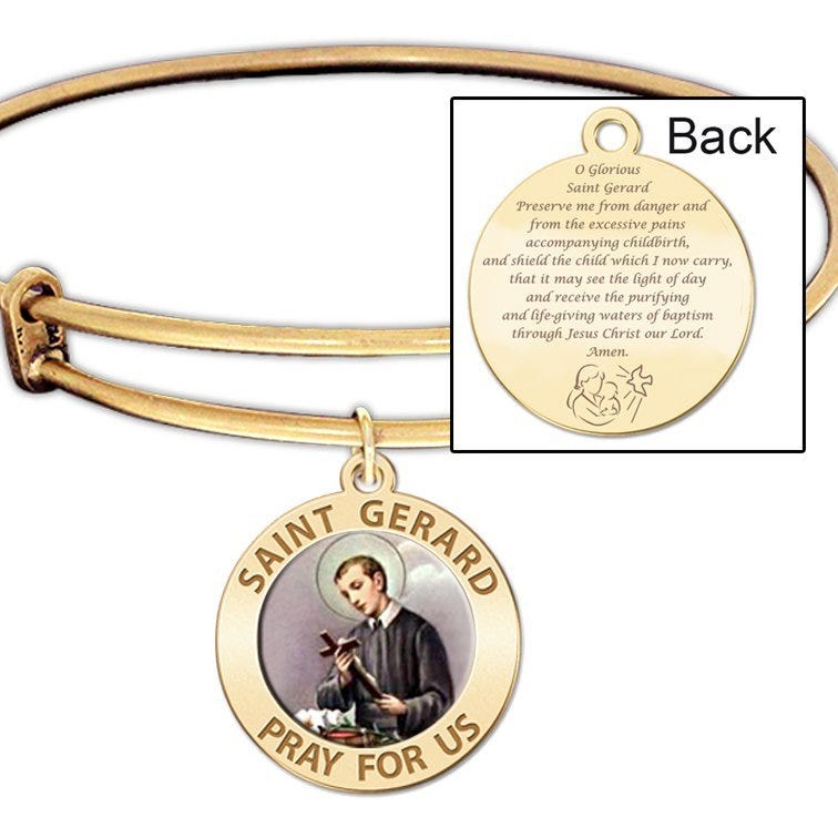 Expandable Bracelet W/ Saint Gerard Charm & "Expecting Mother Prayer" in Color or Laser Struck