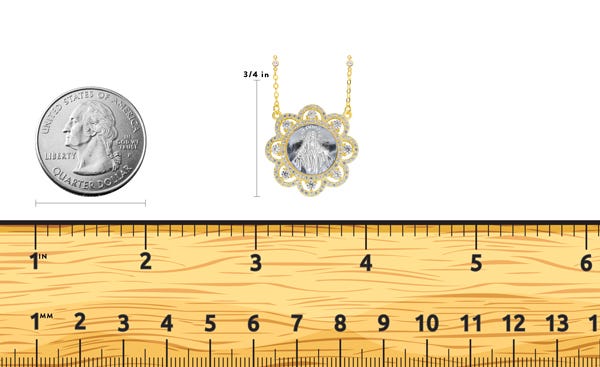 Mother of Pearl Miraculous Round Medal with CZ Ornate Border