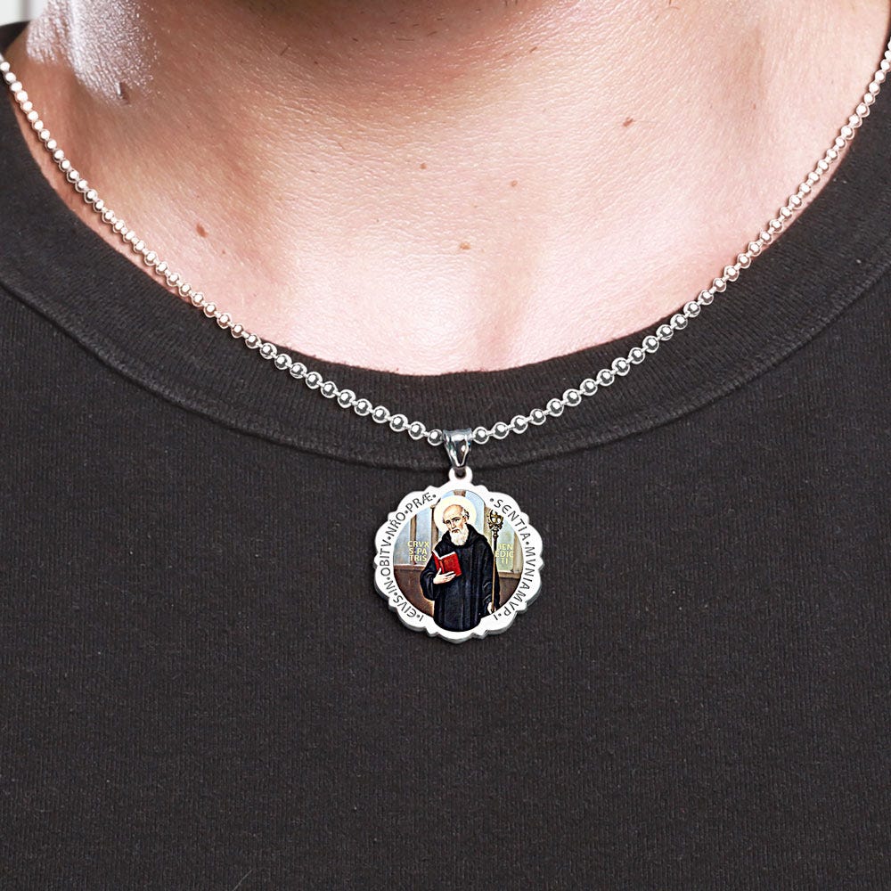 Saint Benedict Scalloped Round Religious Medal "Color EXCLUSIVE"