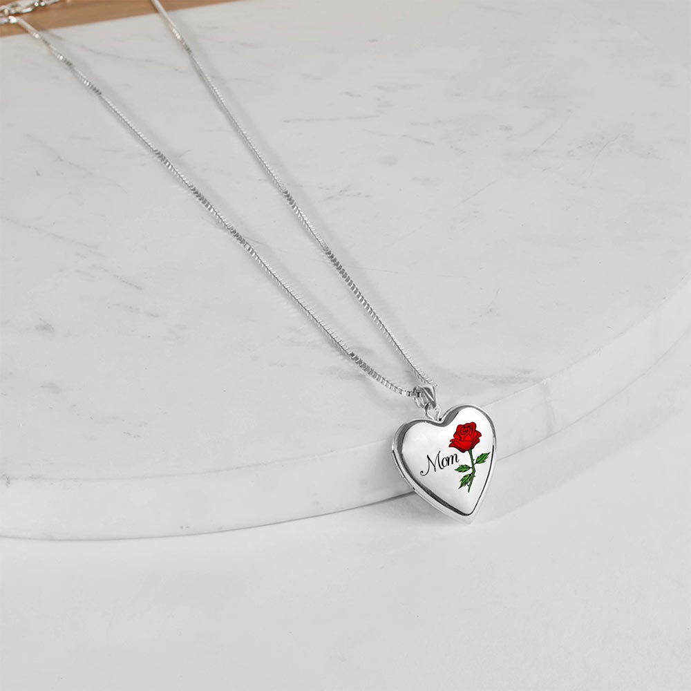 14k White Gold Mom Heart Photo Locket