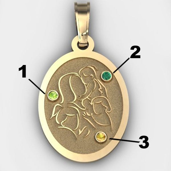 Mother with Three Daughters - Oval Pendant with Birthstones