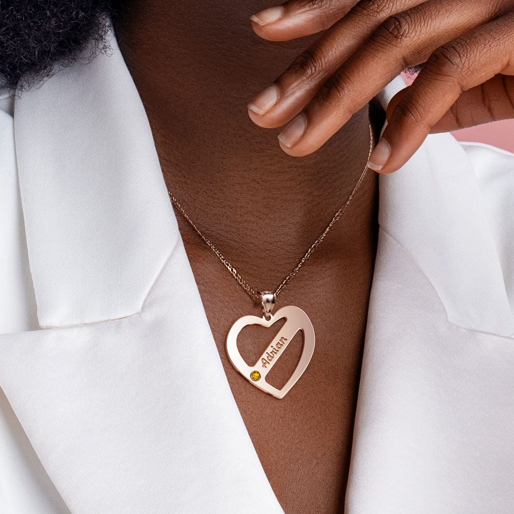 Personalized Heart Family Pendant With Birthstone & Name- Includes 18 Inch Chain