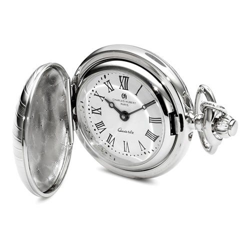 Charles Hubert Women's Chrome Tone Striped Designt Necklace Watch