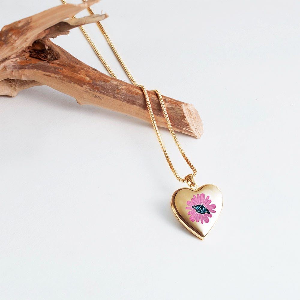 14K Gold Filled Flower Butterfly Heart Photo Locket