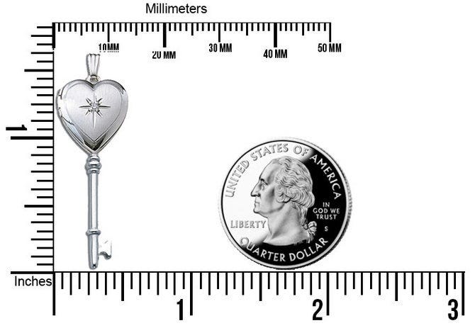 Sterling Silver Small Diamond Key Heart Photo Locket
