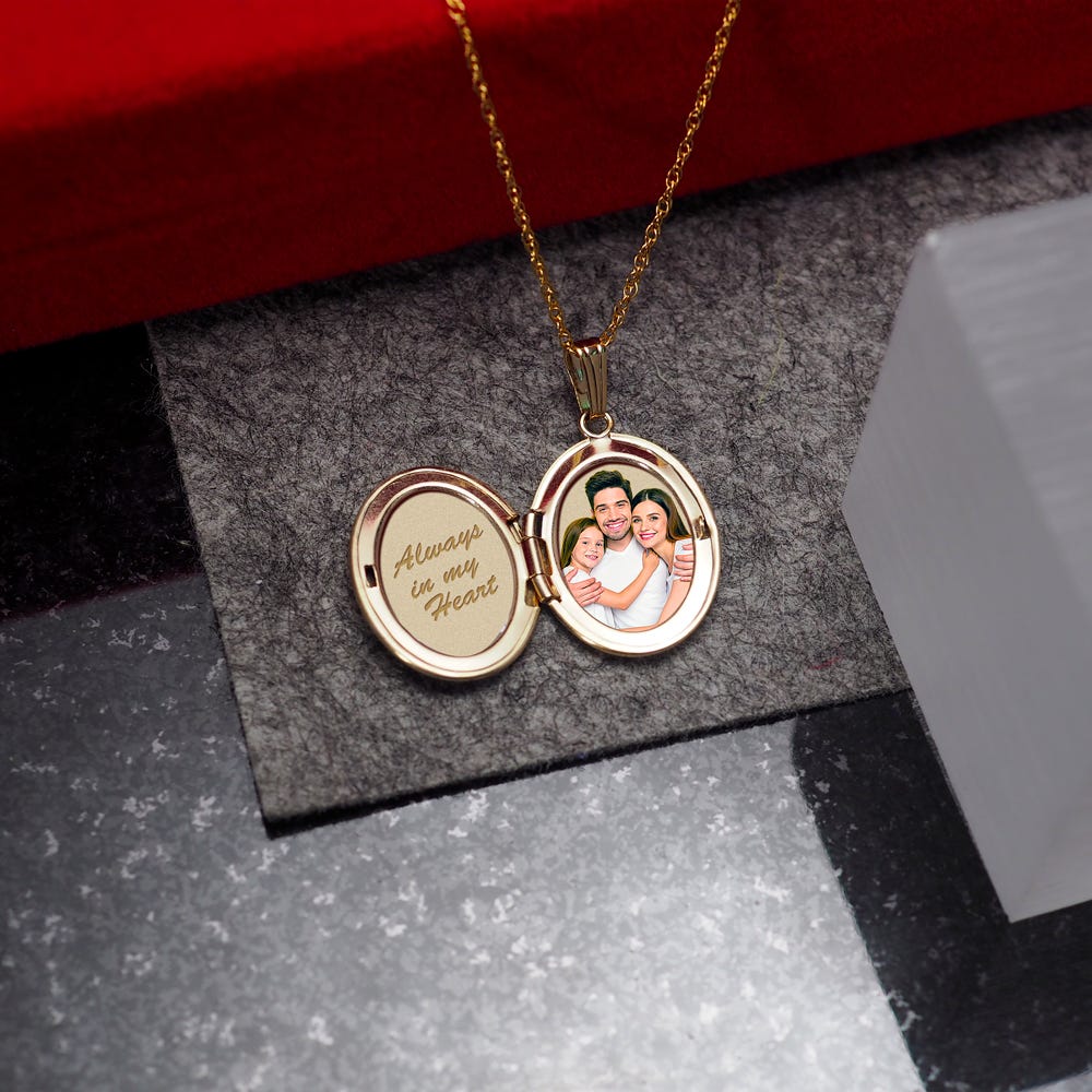 Solid 14k Yellow Gold Floral Oval Photo Locket