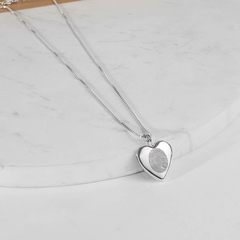 14K White Gold Fingerprint Heart Photo Locket