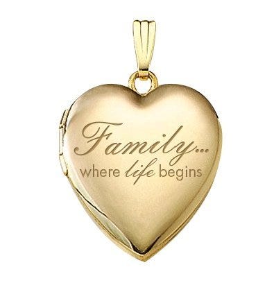14k Yellow Gold Family Love Heart Locket