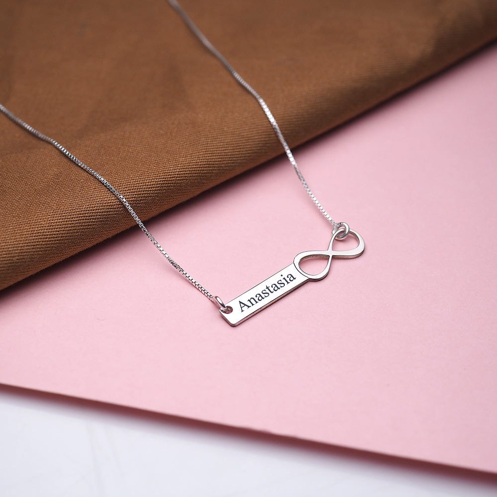 Personalized Infinity Name Bar Necklace w/ Chain Included