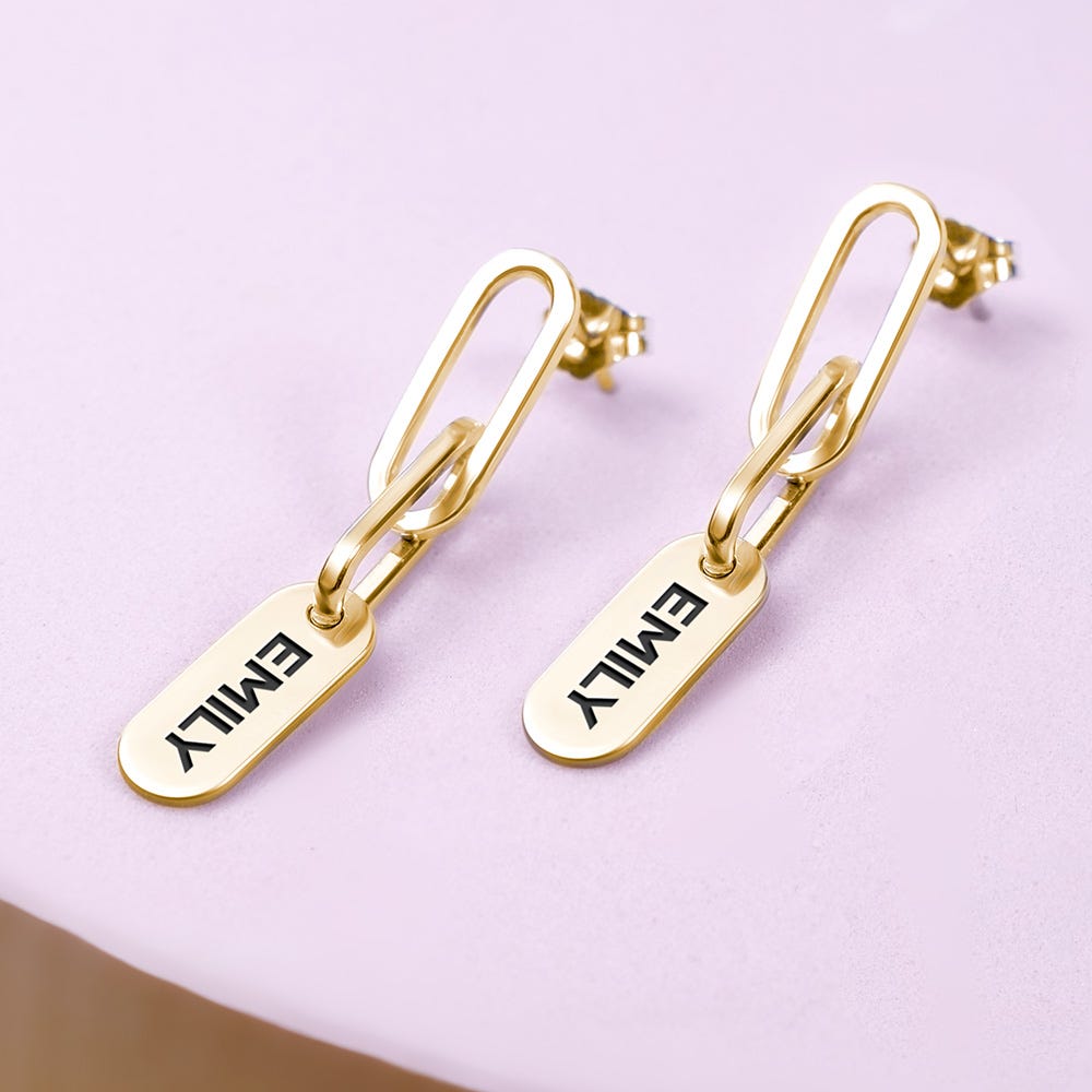 Exclusive Personalized Paperclip Chain Name Earrings