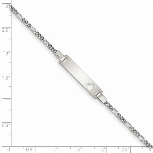 Sterling Silver Pierced Heart Figaro Chain Children's ID Bracelet