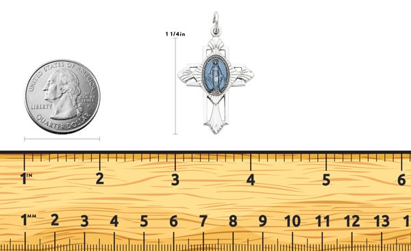 Sterling Silver Miraculous Religious Medal Cross Pendant w/ Epoxy Resin