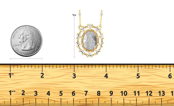 Mother of Pearl Miraculous Oval Medal with CZ Ornate Border