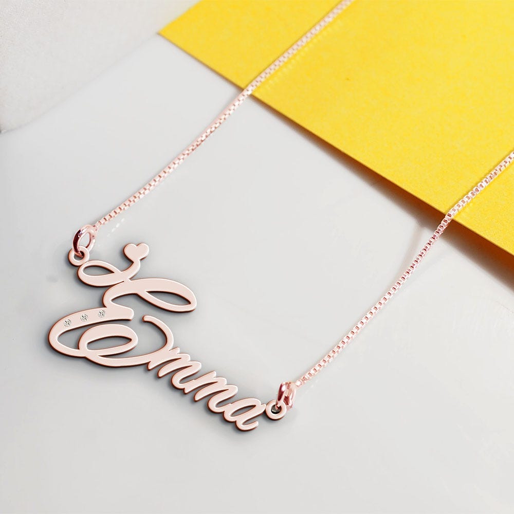 Script Name Necklace with 3 Diamonds - Chain Included