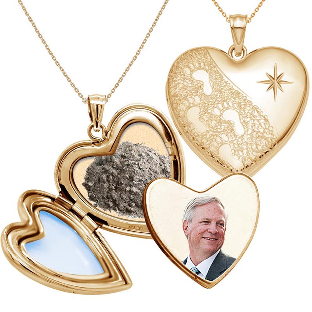 Sterling Silver Foot Print Cremation & Hair Photo Locket