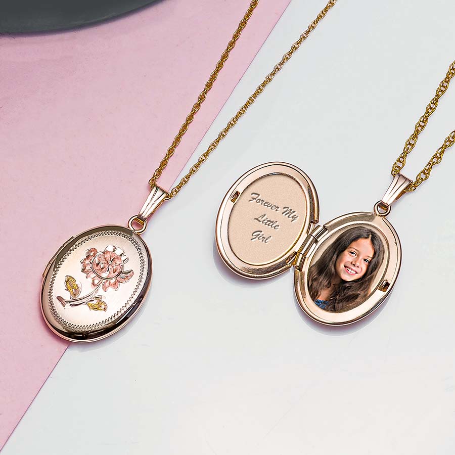 14K Gold Filled Rose Oval Photo Locket - 5/8 inch x 3/4 inch
