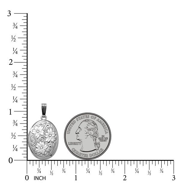 Sterling Silver Floral Oval Photo Locket