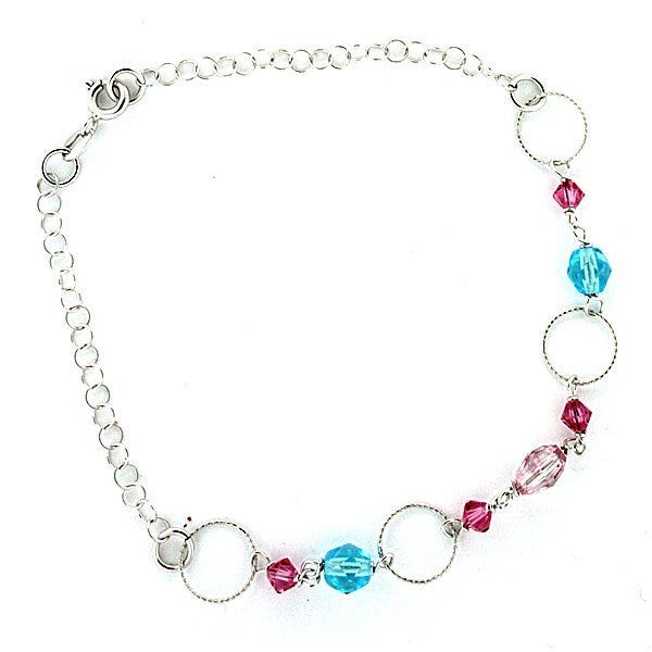 Sterling Silver Adjustable Anklet / Ankle Bracelet Beads & Hoops