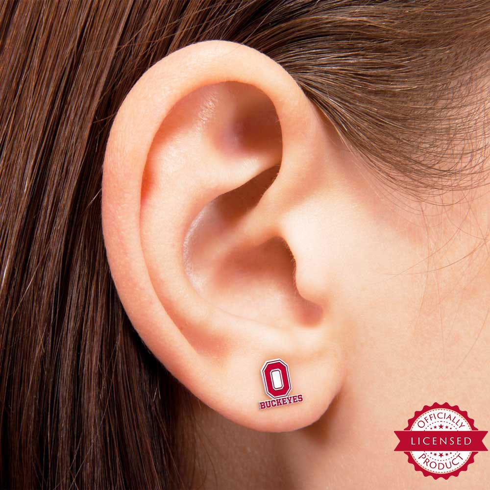 Pair Of Color Enamel Ohio State Buckeye O Earrings