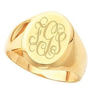 14K Gold Men's Oval Signet Ring