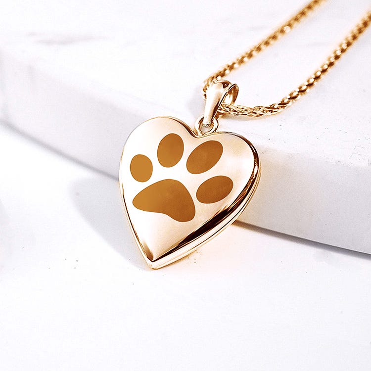 Yellow Gold Dog Paw Print Heart Photo Locket